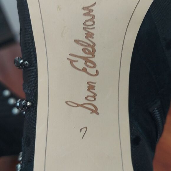 Sam Edelman Kami Black Mesh/Suede Kitten Heel Bootie Pearl Stud Embellished Sz 7 - Picture 14 of 16